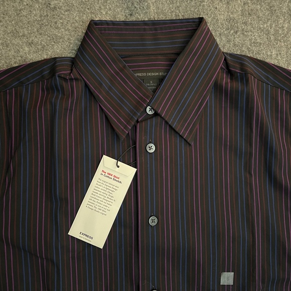 EXPRESS Modern Fit Black Vertical Stripes Stretch L/S Button-Up Shirt SMALL NWT - Picture 6 of 14